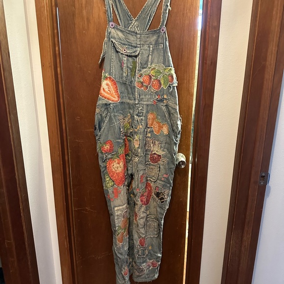 Magnolia Pearl Denim - Magnolia Pearl Blue Denim Overalls with Stawberry Embroidery